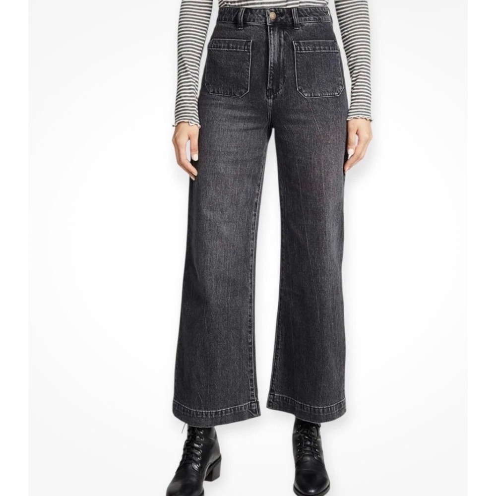 Rolla's Sailor High Rise Wide Leg Jeans Black Washed Cropped Size 27